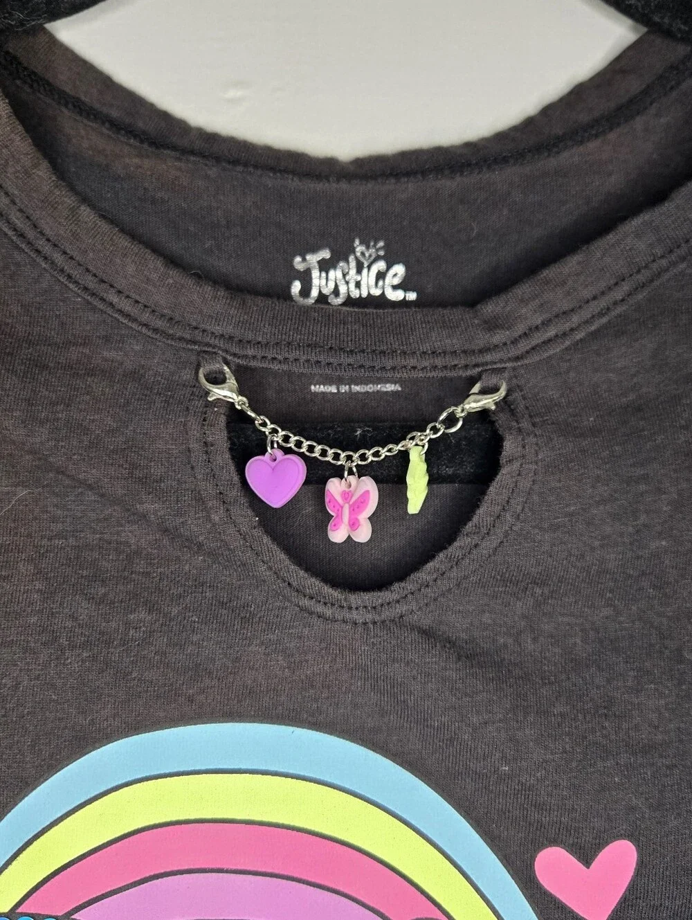 Justice Black Short Sleeve T-Shirt with Charms and Sequence Girls Medium (10)